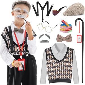 WooWee 100 Days of School Costume for Boys, Old Man Costume for Kids, 100th Day of School Dress Up(Gray, Small(57yr))