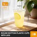Turbo Bee 100 Pack - 16 OZ Round Bottom Plastic Cups with Lids and Straws, Disposable Clear Iced Coffee Cups with Lids for Cold Drinks and Beverages