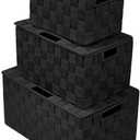 Sorbus Set of 3 Black Woven Storage Baskets with Lids  Mesh Hand-Woven Bins for Closet, Shelf, and Linen Organization  Variety Pack