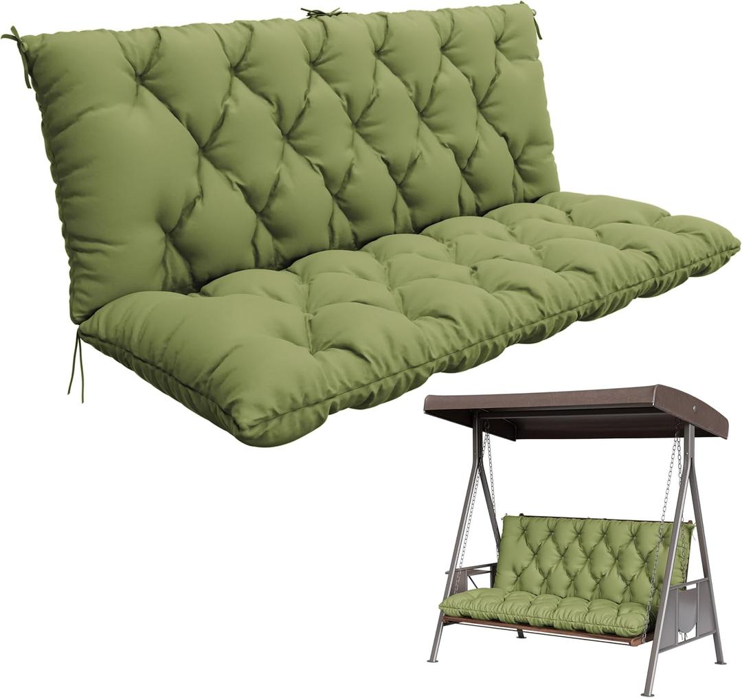 Porch Swing Cushion with Backrest,Waterproof Bench Cushion for Outdoor Furniture,2-3 Seater Replacement Thickened 5 in swing cushion,with Ties,Patio,Outdoor,Backyard and Garden (Light Green,60x40 in)