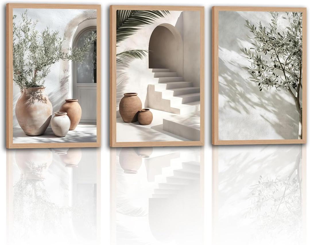 3pcs Framed Mediterranean canvas Wall Art Olive Tree Pottery 16x24In
Neutral Botanical Mediterranean Painting, Framed Picture Wall Decor for Living Room Bedroom Office