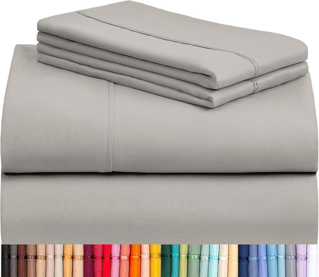 LuxClub 4 PC Queen Sheet Set, Breathable Luxury Bed Sheets, Deep Pockets 18" Wrinkle Free Cooling Sheets Machine Washable Hotel Bedding Silky Soft - Light Taupe Queen