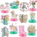 12 Pcs Spring Party Decorations Hello Spring Theme Party Decorations Flower Tulip Honeycomb Table Centerpieces for Home Office Birthday Honeycomb Supplies Decor