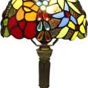 Tiffany Lamp Rose Flower Stained Glass Table Lamp,3 Color-Temperature Nightstand Bedside Home Office Desk Lamp Accent Lamp for Living Room,Bedroom,Hotel+LED Bulb,8X8X15 Inch