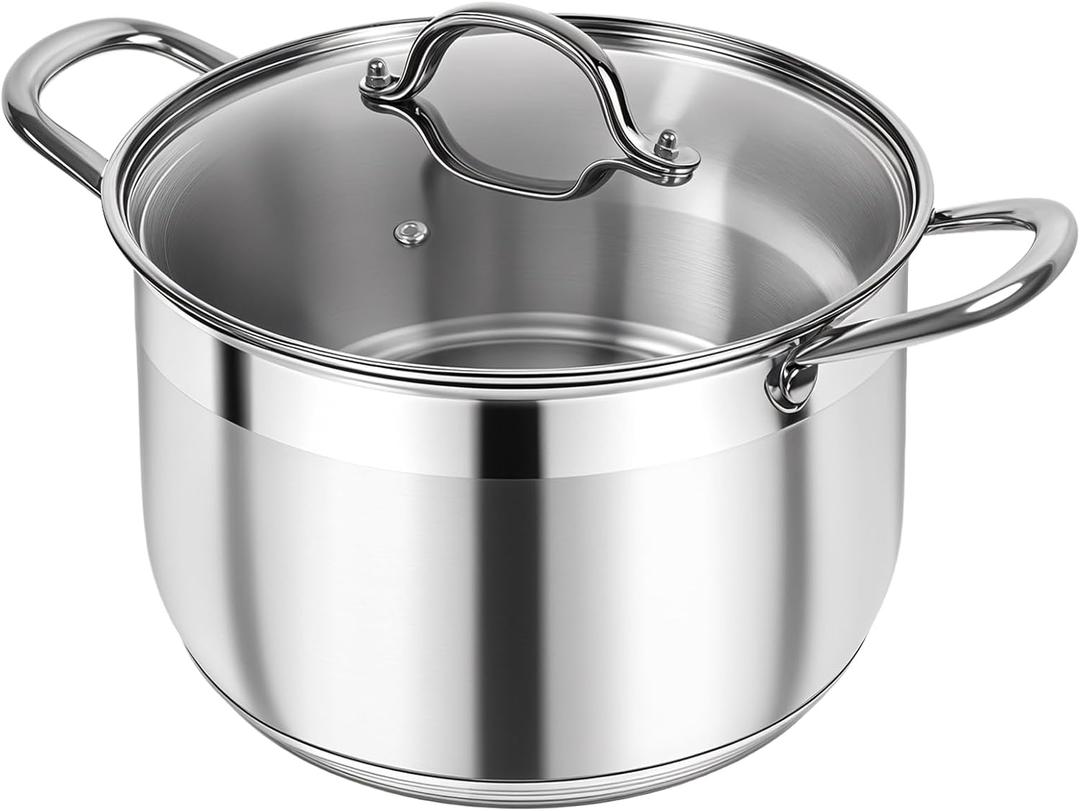Kirecoo Stainless Steel Stock Pot - 12 Quart Heavy Duty Stock Cooking Pot with Visible Lid for Pasta, Soup, Spaghetti, Nonstick Thick Bottom Big Stockpot, Cookware for Canning, Boiling, Simmer (12 QT)