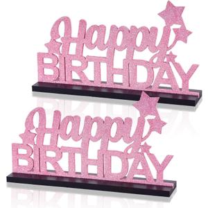 TONIFUL Glitter Pink Letter Happy Birthday Sign Centerpieces for Table Birthday Party Supplies Birthday Favor Decoration for 30th 40th 50th 60th 70th 80th 90th 100th Birthday Table Decoration