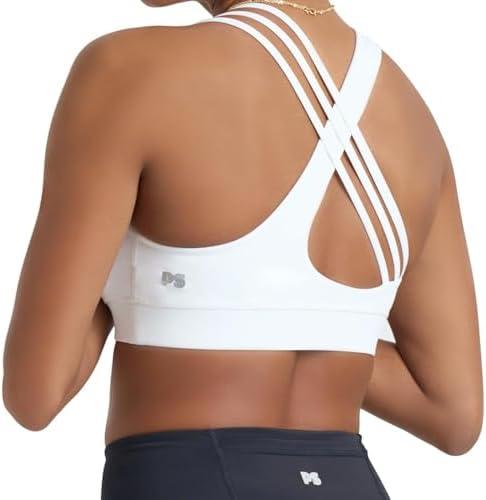 POPSUGAR PS Strappy Sports Bra for Women, Criss-Cross Back Padded Yoga Bra Workout Tops - Medium Support & Removable Cups Large