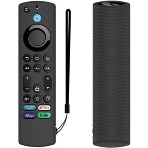 Voice Remote Cover, Silicone Remote Case Compatible with Insignia Firetv Omni Series or TV 4-Series, Lightweight Anti Slip Shockproof Remote Cover Case with Lanyard (Black)