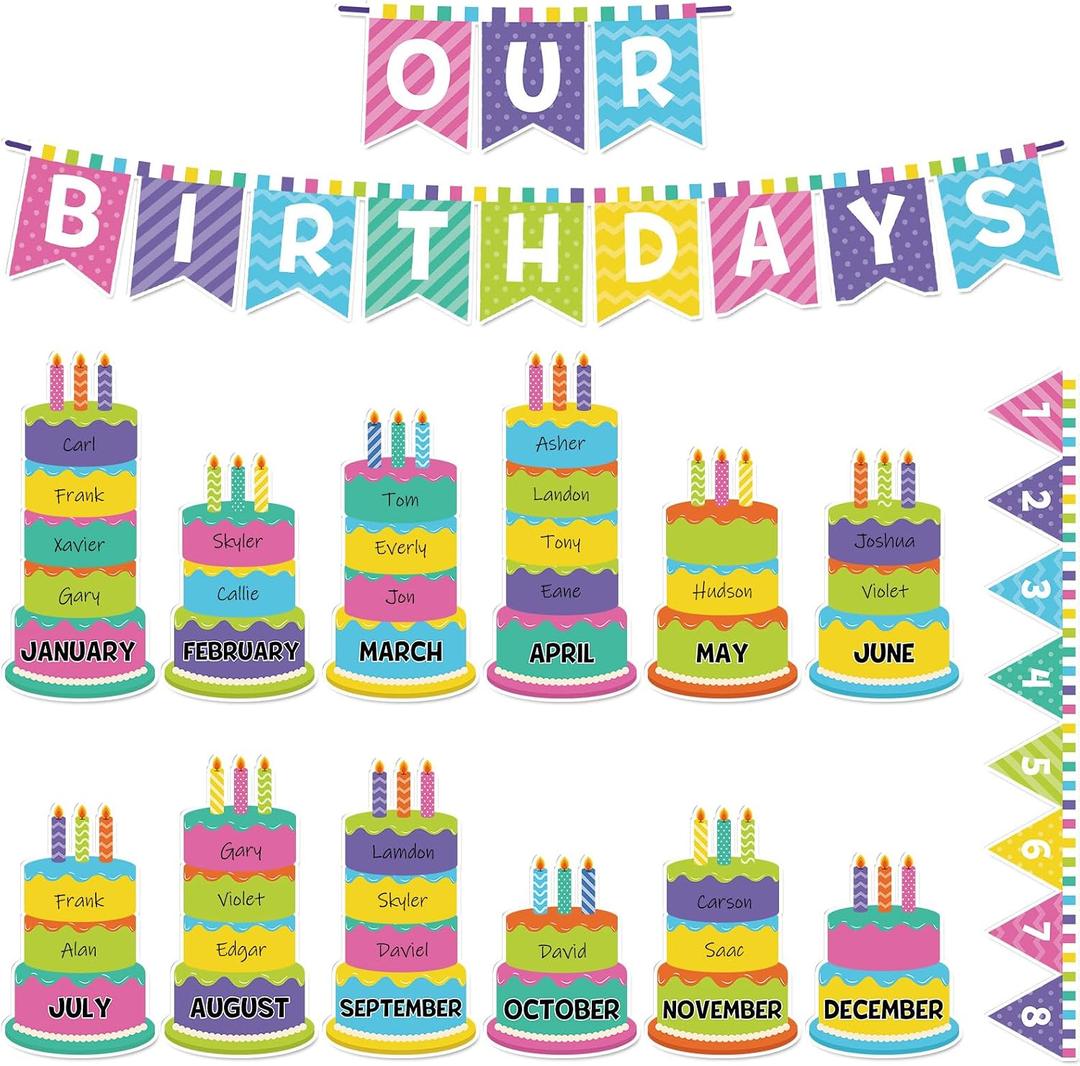 Fuyoooo 127 Pcs Birthday Graph Bulletin Board Set Colorful Happy Birthday Bulletin Board Decorations Classroom Chart Calendar Cutout (Colorful)