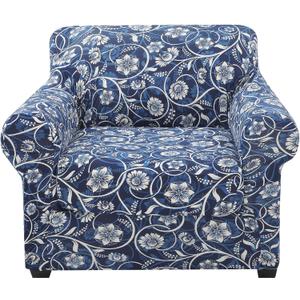 hyha Couch Covers, Chair/Sofa Covers, Floral Pattern, Stretch, Printed, 2 Pieces, Armchair Slipcover, Separate Couch Cushion Slipcover, Furniture Protector for Dogs(Armchair, Baroque) (Small, Blue)