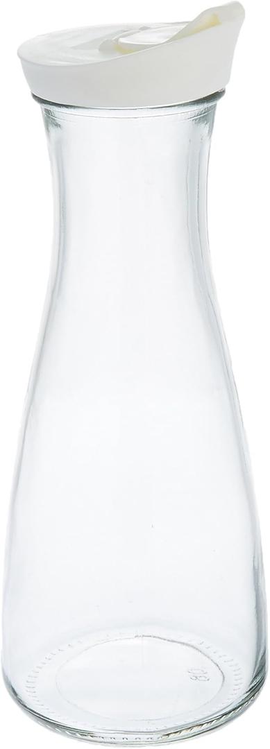 Grant Howard Beverage Glass Carafe and Decanter with White Screw Top, 1 L, Clear