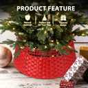 26in Christmas Tree Collar, Natural Woven Rustic & Farmhouse Holiday Decoration, 5-Piece Rattan Tree Skirt Ring Accessory for Xmas Artificial Trees(Red) (Poinsettia)