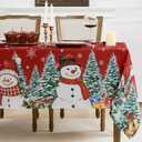 Romanstile Red Christmas Tablecloth, 60 x 120 Inch Rectangle Printed Winter Snowman and Xmas Tree Design Table Cloths, Holiday Decorative Washable Table Covers for Dinner Party Decor
