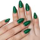 5 x Short Almond Press On Nails, Durable Reusable Glossy Artificial Nails Kit with Adhesive Tabs, 24 Pcs 12 Sizes for Fashion Women, Perfect for for Daily Outfits, Party or Date, Green