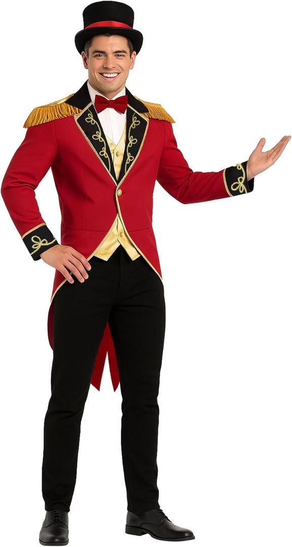 fun shack Ringmaster Costume for Men, Circus Outfit, Carnival Costume for Men, halloween costumes for adults (X-Large, Red)