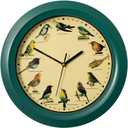 Clockswise 12" Round Decorative Singing Bird Wall Clock Battery-Operated with Wild Nature Sounds Hourly Chime (Green)
