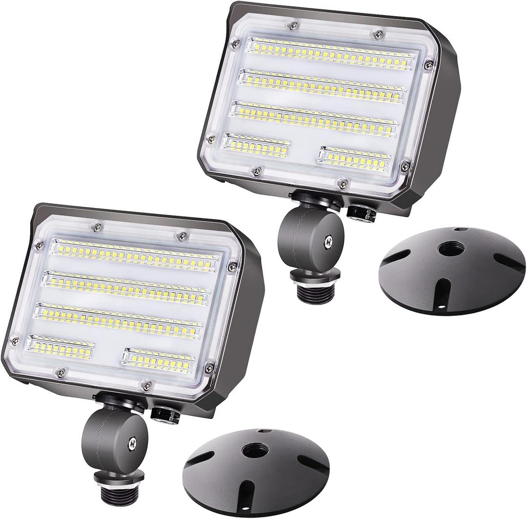 40W LED Flood Light, Outdoor Security Floodlights Fixture with Knuckle Mount Base, Dusk-to-Dawn Photocell Daylight 5,200lm(300W Equivalent) 100-277V IP65 Waterproof for Entrance Yard (2Pack)