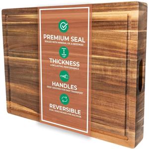 Saffron & Sage Extra Large Wood Cutting Board - Thick 23 x 17 x 1.5 Inch Acacia Wooden Cutting Boards for Kitchen use with Deep Juice Groove, Reversible Chopping Board Doubles as a Charcuterie Board Saffron & Sage Extra Large Wood Cutting Board - Thick 23 x 17 x 1.5 Inch Acacia Wooden Cutting Boards for Kitchen use with Deep Juice Groove, Reversible Chopping Board Doubles as a Charcuterie Board