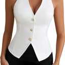 Women's Tie Backless Halter Blouse Button Down Sleeveless Party Club Tops (S)