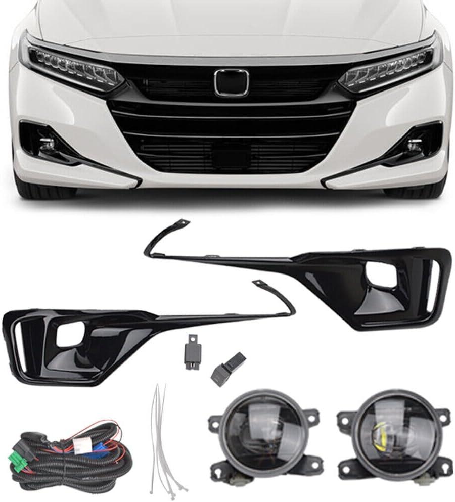Fog Lights Accessory LED Lamps W/Bezel Cover Fit For 2021 2022 Honda Accord LH+RH,OE Style Clear Lens Built-in LED Fog Lamps Assembly,Harness Wires & Switch