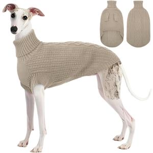 ASENKU Dog Sweater, Italian Greyhound Clothes, Warm Italian Greyhound Sweater, Turtleneck Knitted Dog Sweaters for Medium Dogs, Cozy Pet Sweaters for Whippet (Medium, Apricot)