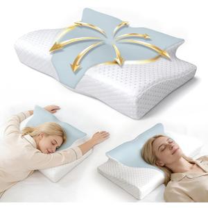 Cervical Neck Pillow for Neck Pain Relief,Ergonomic Side Sleeper Pillow,Sleep Apnea Pillow,Contour Adjustable Orthopedic Bed Pillow for Side, Back & Stomach Sleepers (Light Blue, Queen, Memory Foam)