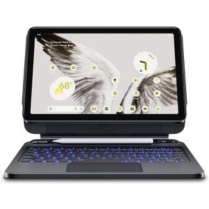 Dexnor for Google Pixel Tablet 11 inch (2023) Case with Keyboard, Floating Cantilever Stand Trackpad Backlit Keyboard with Stylus Holder Magnetic Detachable Case Compatible with Speaker Dock, Black