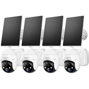 ZUMIMALL 2K Solar Security Cameras Wireless Outdoor 4-Pack, Solar Powered Cameras for Home Security with 360 View, Color Night Vision, 2-Way Talk, AI Motion Alert, Siren, CloudEdge App Supported