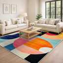 9x12 Colorful Area Rug Modern Abstract Orange Yellow Pink Blue White Beige Black Bedroom Rug Low Pile Thin Large Carpet Living Room Non Slip Dining Room Stain Resistant Office Washable Machine