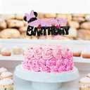BEISHIDA Cake Topper Pink and Black Happy Birthday Cake Decorations 1st 2nd Birthday Pink and Black Birthday Party Supplies for Kids Girls