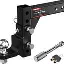 Adjustable Trailer Hitch Ball Mount, Fits 2" Receiver, 2" Tow Ball, 9-1/2" Drop&8-1/4" Rise, 7500lbs Heavy Duty Hitch with Screw-in Locking Pin