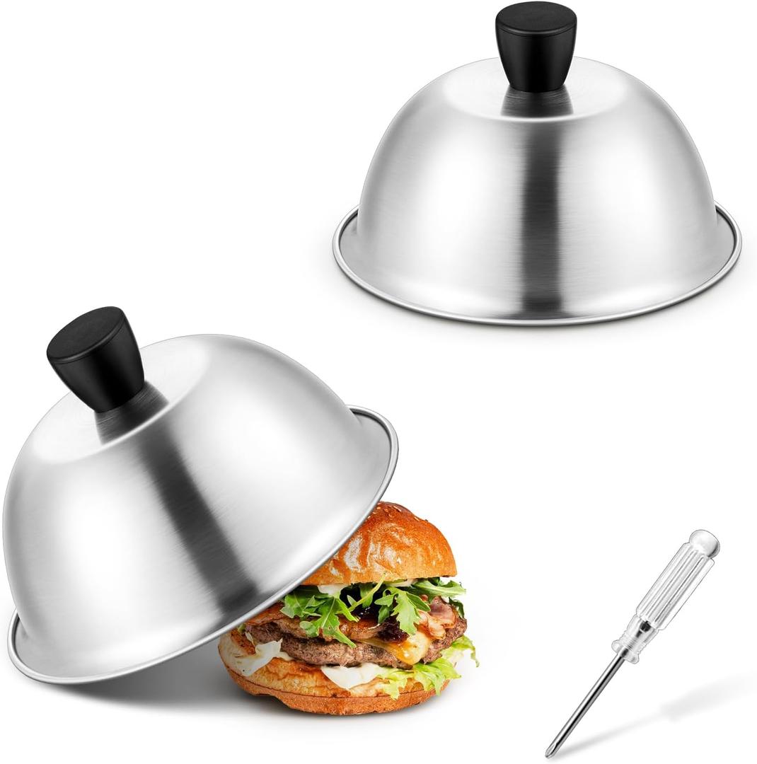 Basting Cover for Griddle, Joyfair 6 Inch Cheese Melting Dome, Stainless Steel Small Grilling Domes Round Flat Top Grill Metal Lids for Outdoor & Indoor Cooking, Brushed Finish & Dishwasher Safe (4)