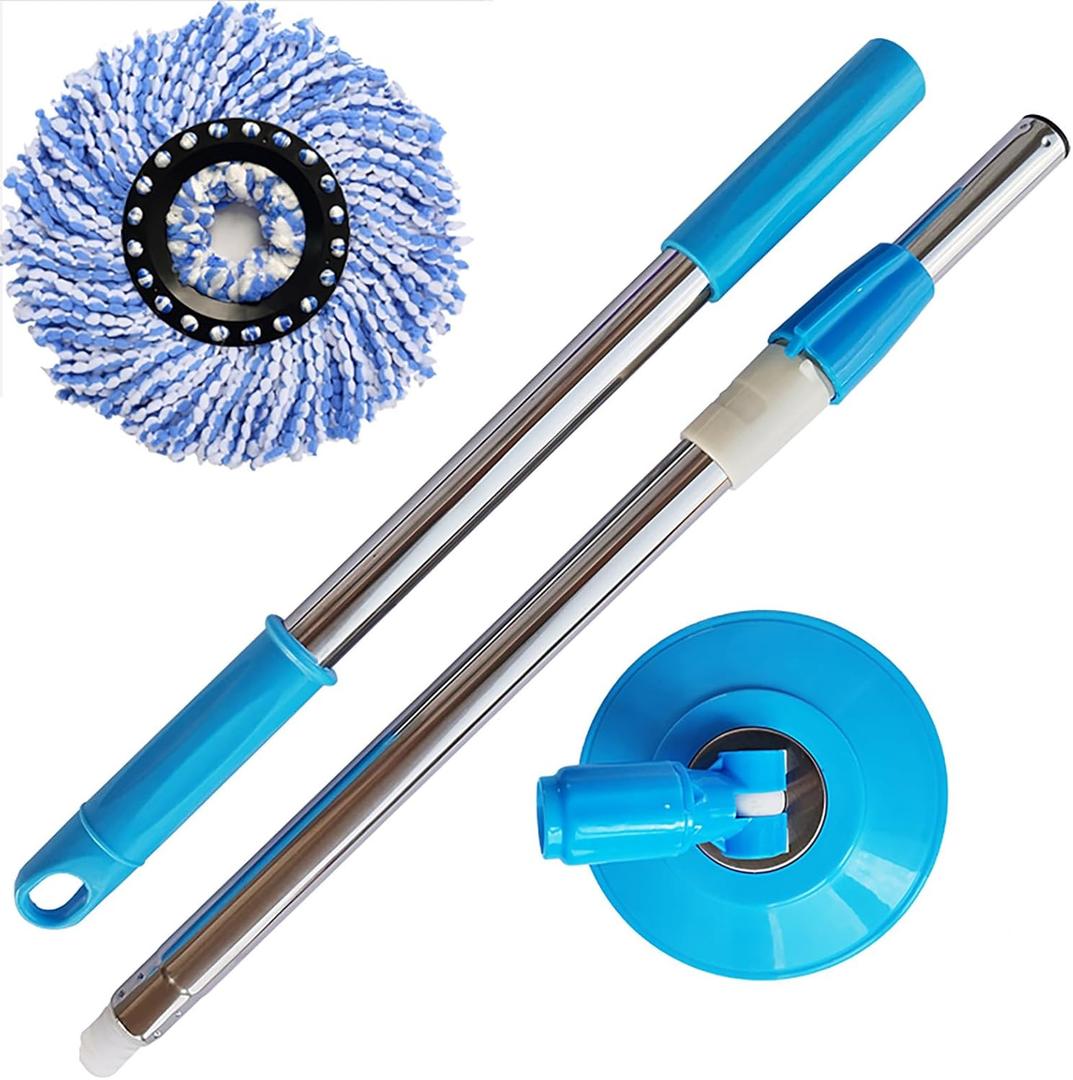 Spin Mop Replacement Handle, 47.6-Inch 360 Degrees Rotating Telescopic Stick with Robust Reinforced Plastic Disc for Bucket Cleaning System (Blue)