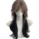 Black Brown Jellyfish Head Wig Long Curly Wolf Cut Wigs for Women Natural Looking Heat Resistant Synthetic Wigs for Daily Use