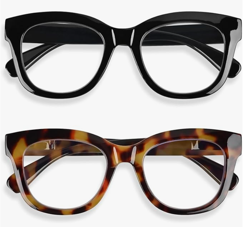 Areyeth 2 Pairs Oversized Retro Reading Glasses for Women, Oprah Style Large Blue Light Blocking Readers, +2.5