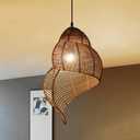 LQZCXMF Retro Conch Pendant Lamp Hand Woven Ceiling Lighting Weave Bamboo Rattan E26 Hanging Light Fixture Retro Japanese Wicker Lamp Shade for Bedroom Restaurant Cafe Brown
