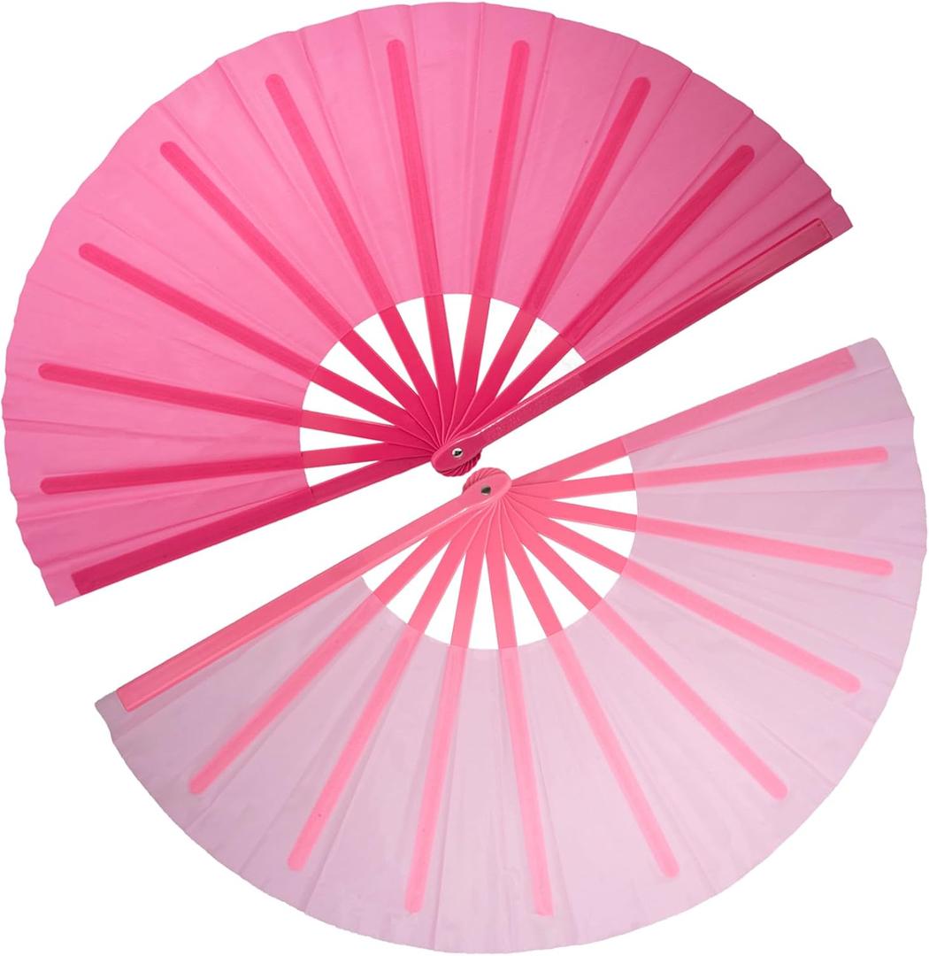QIRMIZI 2 PCS Large Rave Fan Folding Clack Popping Line Dancing Fans Boots On The Ground Fans, Hand Fans for Halloween, Burlesque, Rainbow Outfits,Deep Pink,Pink