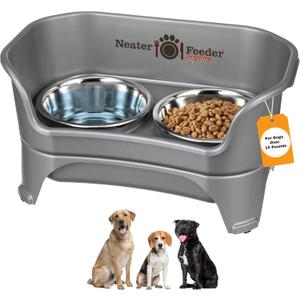 Neater Feeder Express Mess Proof Dog Bowls Elevated for Medium to Large Sized Breed, No Spill Raised Dog Food Bowl Stand, Stainless Steel Food and Water Bowl Set, Pet Dish Feeding Station, Grey