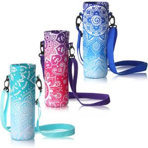 CHENGU 3 Pack 25 oz Neoprene Water Bottle Carrier Bag with Adjustable Shoulder Strap Water Bottle Holders for Adults Sports Gym Hiking Camping Walking(Mandala Style)
