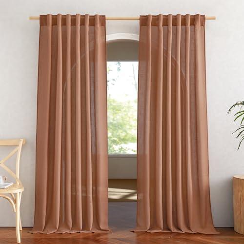 NICETOWN Linen Caramel Curtains & Drapes Privacy with Light Filtering, Rod Pocket & Back Tab Flax Linen Burlap Window Treatments Vertical Drapes for Bedroom/Living Room, W52" x L84", 2 Panels