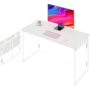 Folding Desk - 31.5" Wood Top Foldable Desk for Small Spaces | No Assembly Required Compact Table for Home Office, Writing, and Study (White)