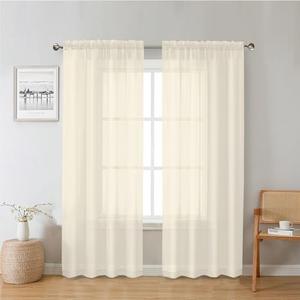 Lecloud Cream Sheer Curtains 72 Inches Long 2 Panels, Light Filtering Curtains for Living Room, Farmhouse Voile Rod Pocket Drapes for Bedroom Dinning Room, Each Panel 42 X 72 Inch