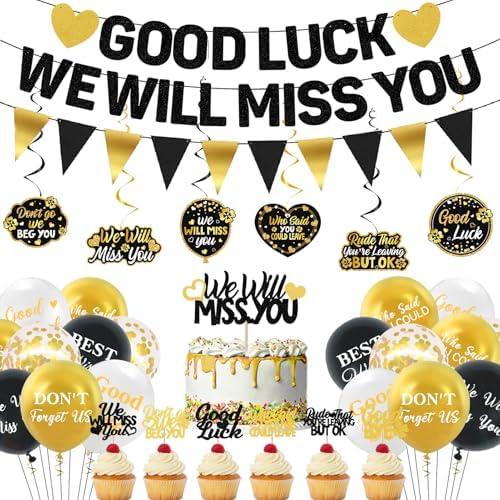 Roetyce Farewell Party Decorations, We Will Miss You Banner Cake Topper Balloons Hanging Swirls Kit, Going Away/Leaving/Retirement Party Decorations for Men Women, Coworker Goodbye Party Supplies