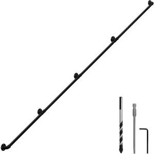 HouseAid 14FT Industrial Pipe Wall Handrail, Farmhouse Stairway Railing with 1-1/4 Inch Diameter Pipe, Vintage Style Stairs Handrail, Wall Mounted, Matte Black