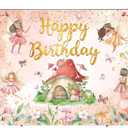 Fairy Happy Birthday Backdrop  Flower Fairy Birthday Party Decorations My Fairy First Birthday Background for Girls Fairy Tale Theme Birthday Party Decorations Photo Props