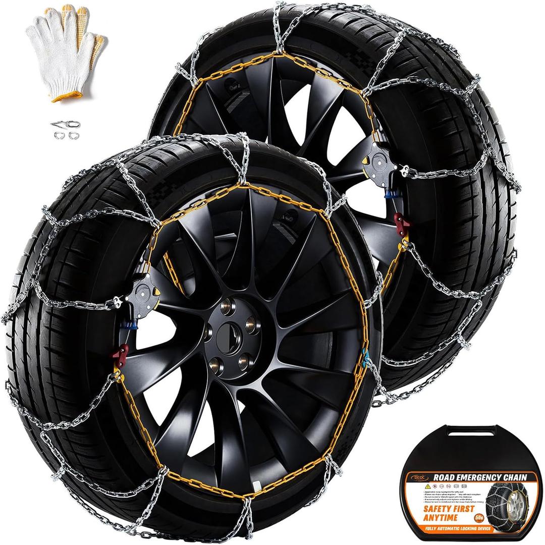 DEDC Snow Chains for SUV Tire Chains Compatible with Tesla Model Y Cars 1 Min Quick Fit Easy Chainsaw Reusable Universal Emergency Traction Chain Tire Width 235 245 255 265 275 - Set of 2 MS1521