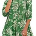 Women's Summer Beach Mini Dress Floral Boho Shift Dress Casual V Neck Puff Short Sleeve Flowy Button Down Dresses S