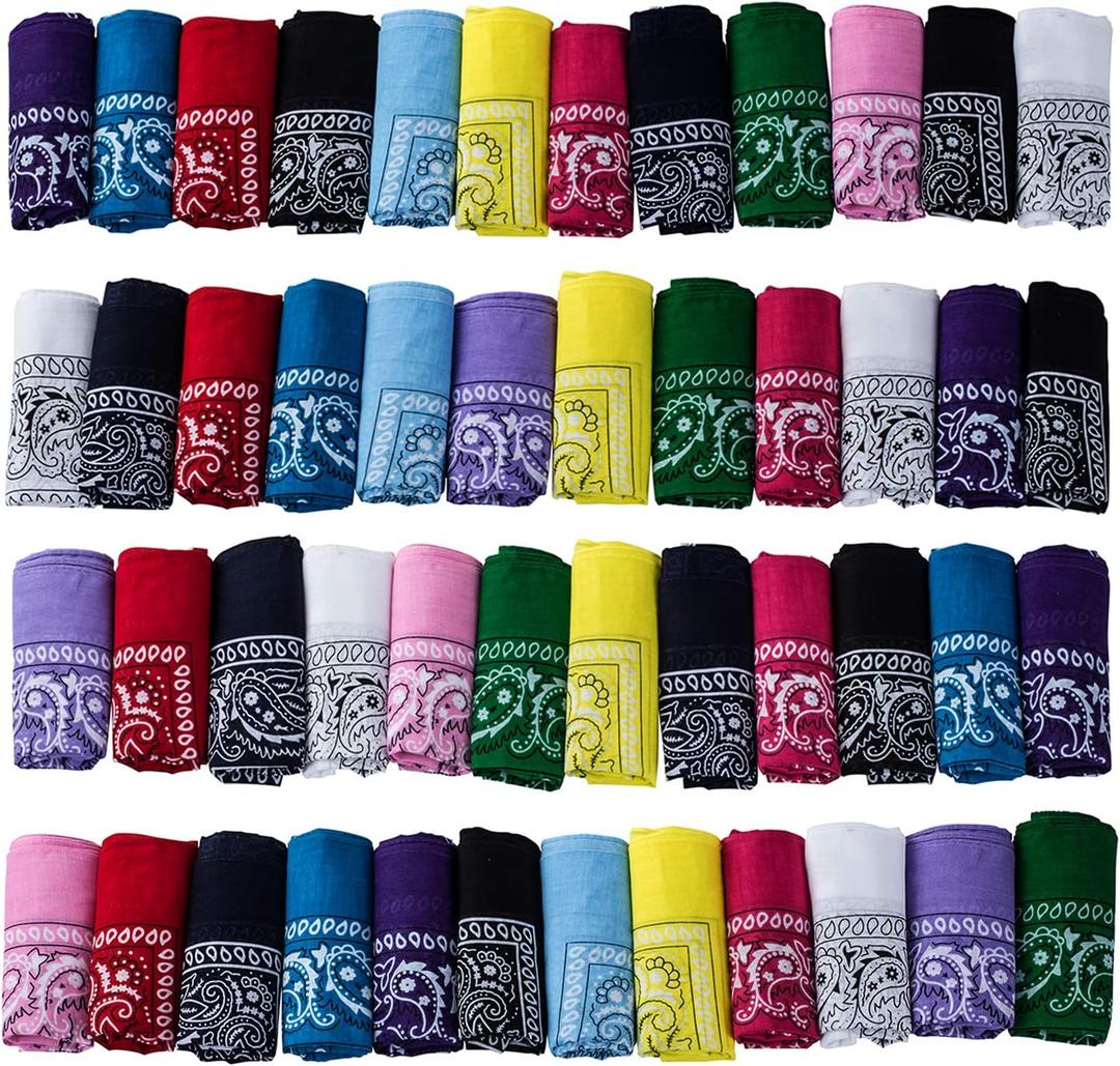 Funny Party Hats Paisley Bandanna Pack 48 Piece Set Assorted Colors Double Sided Print Bandannas 100% Cotton
