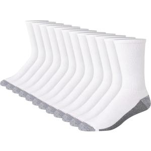 Hanes Men's Max Cushioned Crew Socks, Moisture-Wicking with Odor Control, Multipack (12-14, White/Grey Foot Bottom - 12 Pack)