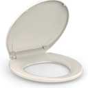 Round Toilet Seat Slow Close, Quiet Toilet Seat Cover with Never Loosen Durable Toilet Seat Lid Easy to Install & Clean, Polypropylene (PP), 17" Round Almond